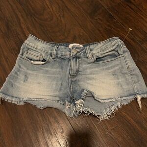 VS PINK Denim Jean Shorts Frayed‎ Hem Distressed Light Wash Casual Size 4